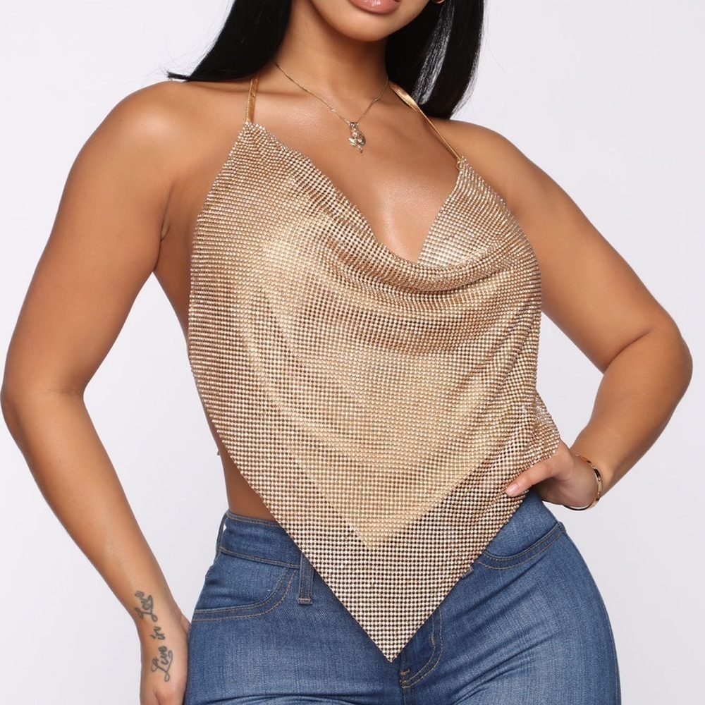 BIN#2 - FASHION NOVA Women’s OS Gold Halter Top